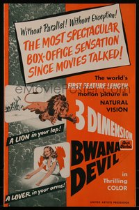 6p0037 BWANA DEVIL 3D pressbook 1953 a lion in your lap, a lover in your arms, 3-Dimension images!