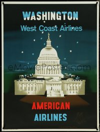 6r0002 AMERICAN AIRLINES WASHINGTON 30x40 travel poster 1948 McKnight art of Capitol Building, rare!