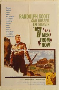 1703 7 MEN FROM NOW one-sheet movie poster '56 Randolph Scott, Russell
