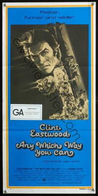 1131FF ANY WHICH WAY YOU CAN Aust daybill '80 cool artwork of Clint Eastwood & Clyde by Bob Peak!