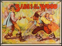 1644UF BABES IN THE WOOD stage play British quad '30s stone litho of kids watching men duelling!