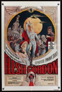 0928FF FLESH GORDON 1sh '74 sexy sci-fi spoof, wacky erotic super hero art by George Barr!