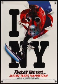 1197UF FRIDAY THE 13th PART VIII teaser 1sh '89 Jason Takes Manhattan,recalled I Love New York style