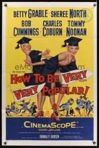 0959FF HOW TO BE VERY, VERY POPULAR 1sh '55 art of sexy students Betty Grable & Sheree North!