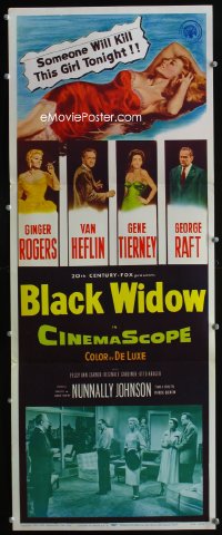 0639FF BLACK WIDOW insert '54 Ginger Rogers, Gene Tierney, Van Heflin, George Raft, sexy art!