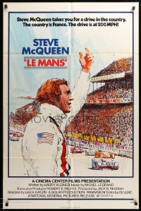 2229FF LE MANS 1sh '71 Tom Jung artwork of race car driver Steve McQueen waving at fans!
