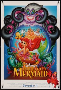 0989UF LITTLE MERMAID advance DS 1sh R98 Ariel, Sebastian, Ursula, Disney underwater cartoon!