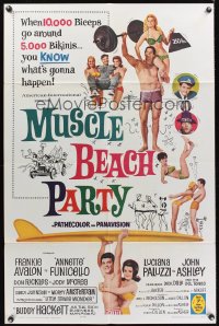1003FF MUSCLE BEACH PARTY 1sh '64 Frankie & Annette, 10,000 biceps & 5,000 bikinis! 
