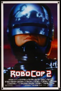 1024UF ROBOCOP 2 1sh '90 super close up of cyborg policeman Peter Weller, sci-fi sequel!
