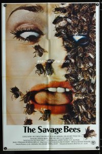 0759FF SAVAGE BEES 1sh '76 terrifying horror image of bees crawling on girl's face!