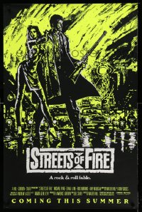 2385UF STREETS OF FIRE advance 1sh '84 Walter Hill, Riehm yellow dayglo art, a rock & roll fable!