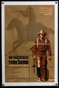 0774FF TOM HORN int'l 1sh '80 different art of Steve McQueen & silhouette in background!