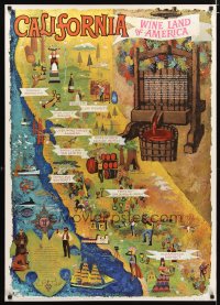 1670UF CALIFORNIA - WINE LAND OF AMERICA travel poster '60s cool map art by Amado Gonzalez!