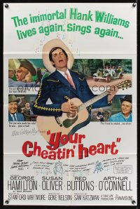 1073FF YOUR CHEATIN' HEART 1sh '64 great image of George Hamilton as Hank Williams with guitar!