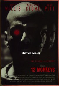 h208 12 MONKEYS DS one-sheet movie poster '95 Bruce Willis, Brad Pitt