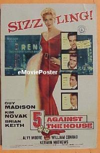 P051 5 AGAINST THE HOUSE one-sheet movie poster '55 Kim Novak