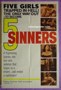 #0090 5 SINNERS 1sh '60 trapped in Hell! 