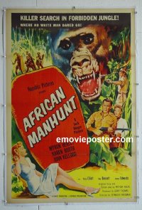 #2815 AFRICAN MANHUNT linen one-sheet '54 Gorilla Land!