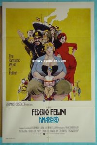 P096 AMARCORD one-sheet movie poster '74 Fellini classic comedy!