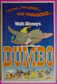 #1194 DUMBO 1sh R76 Walt Disney classic! 