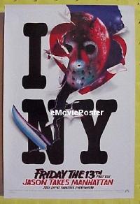 #419 FRIDAY THE 13TH 8 teaser one-sheet movie poster '89 recalled style!!
