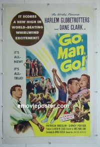#2858 GO MAN GO linen one-sheet '54 Globetrotters
