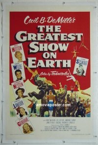 e140 GREATEST SHOW ON EARTH linen one-sheet movie poster '52 Heston
