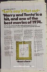 A493 HARRY & TONTO one-sheet movie poster '74 Art Carney, Burstyn