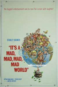 e150 IT'S A MAD, MAD, MAD, MAD WORLD linen one-sheet movie poster '64 Berle