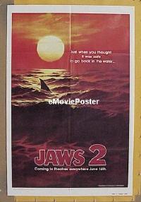 #426 JAWS 2 teaser 1sh '78 classic image! 