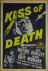#1628 KISS OF DEATH 1sh R53 Mature, film noir 