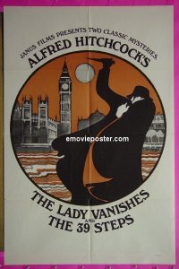 #9376 LADY VANISHES/39 STEPS 1sh '60s Alfred Hitchcock double-bill, cool mystery art!