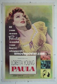 #2915 PAULA linen one-sheet '52 Loretta Young, Smith