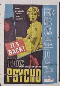 Q408 PSYCHO one-sheet movie poster R65 Leigh, Perkins,Hitchcock