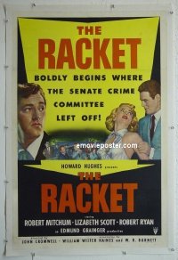e169 RACKET linen one-sheet movie poster '51 Mitchum, Scott, Ryan
