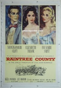 e170 RAINTREE COUNTY linen one-sheet movie poster '57 Monty Clift, Taylor
