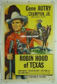 #110 GENE AUTRY linen 1sh '53 art of Gene Autry & riding Champion Jr., Robin Hood of Texas!