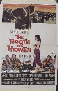 Q490 ROOTS OF HEAVEN one-sheet movie poster '58 Errol Flynn