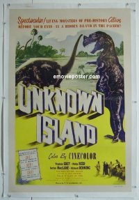 #0514 UNKNOWN ISLAND 1sh '48 great artwork image of prehistoric dinosaurs!