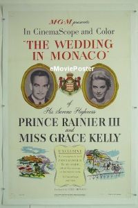 e192 WEDDING IN MONACO linen one-sheet movie poster '56 Grace Kelly