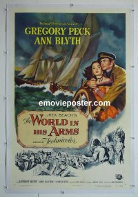 #2961 WORLD IN HIS ARMS linen one-sheet '52 Peck