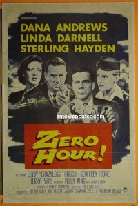 B156 ZERO HOUR one-sheet movie poster '57 Dana Andrews, Linda Darnell
