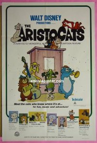 t091 ARISTOCATS Aust one-sheet movie poster '71 Walt Disney cartoon!