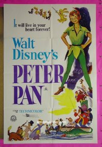 K109 PETER PAN Aust 1sh movie poster R70s Walt Disney classic!