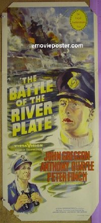 p078 BATTLE OF THE RIVER PLATE Australian daybill movie poster '56 Gregson