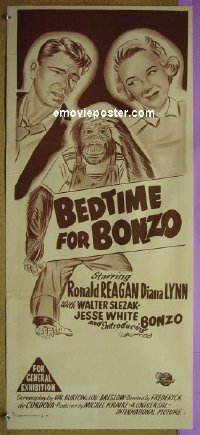 K251 BEDTIME FOR BONZO Aust daybill R60s Ronald Reagan & Diana Lynn, art of chimpanzee!