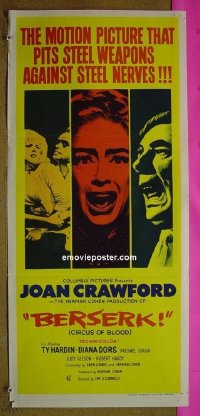K256 BERSERK Australian daybill movie poster '67 crazy Joan Crawford!
