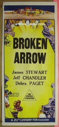 #6605 20TH CENTURY FOX Aust stock daybill 1950s film-making border art, broken arrow