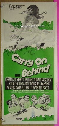 #8597 CARRY ON BEHIND Aust daybill 1976 art of sexy Carol Hawkins on bicycle!