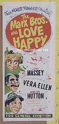 t276 LOVE HAPPY Australian daybill movie poster '49 Marx Brothers, Massey